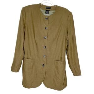 BOUTIQUE EUROPA Military Style Button Down Blazer Linen Blend Green Plus Size 14